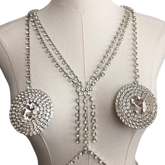 Silver Rhinestone Body Chain - Picture 3 of 4